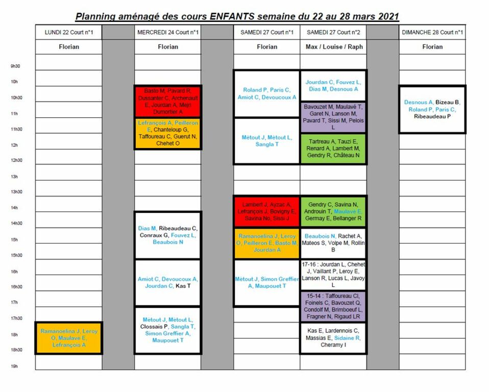 Planning Semaine Du 22 Au 28 Mars Club De Tennis De Sandillon Site Officiel Loiret 45