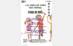 Stage de Noël 2021 Mini Tennis 22 et/ou 23 décembre
